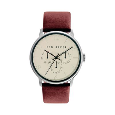 Men's cream dial burgundy leather strap watch te10029568